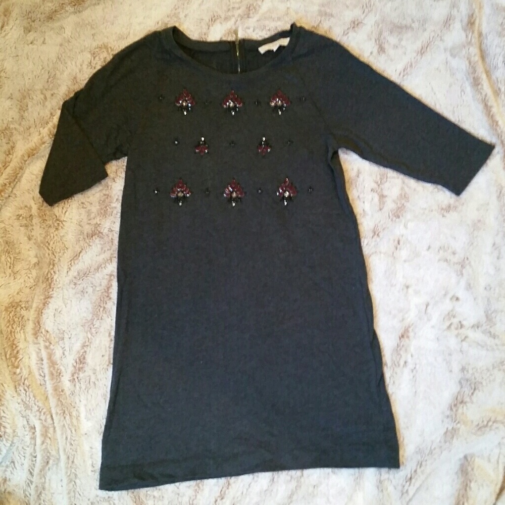 LOFT hearhered grey shift dress